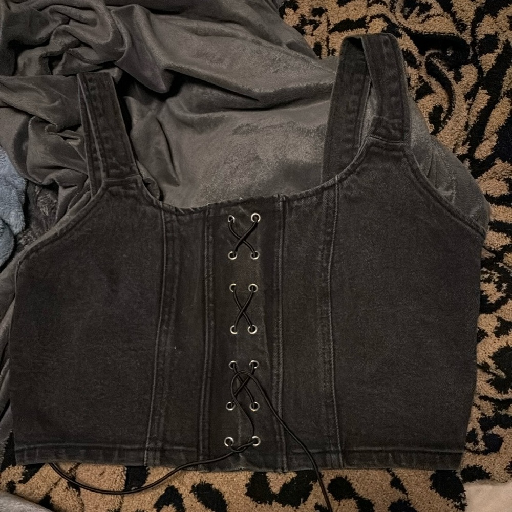 Washed black denim corset -SZ M *NWT*